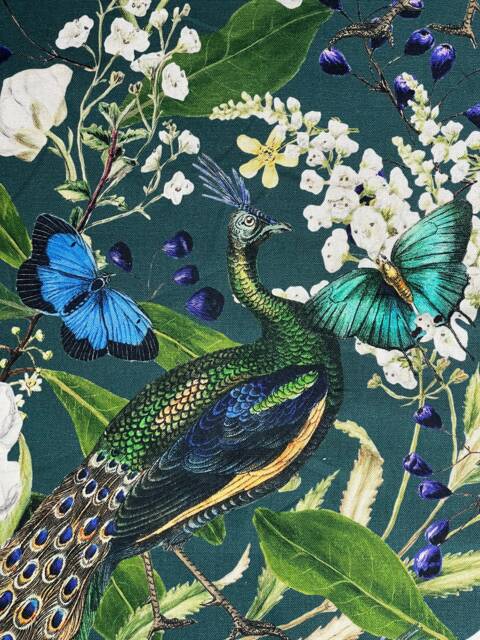 Roman Blinds/Teal Peacock Fabric /Bespoke Handmade Birds & Butterflies Printed Cotton Fabric - image 1