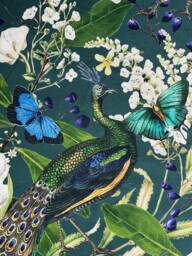 Roman Blinds/Teal Peacock Fabric /Bespoke Handmade Birds & Butterflies Printed Cotton Fabric - thumbnail 1
