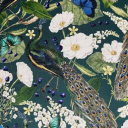 Roman Blinds/Teal Peacock Fabric /Bespoke Handmade Birds & Butterflies Printed Cotton Fabric - thumbnail 3