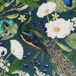 Roman Blinds/Teal Peacock Fabric /Bespoke Handmade Birds & Butterflies Printed Cotton Fabric - thumbnail 4