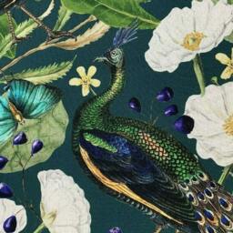 Roman Blinds/Teal Peacock Fabric /Bespoke Handmade Birds & Butterflies Printed Cotton Fabric - thumbnail 2