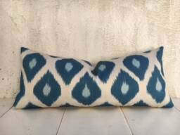 Handwoven Silk Ikat Lumbar Pillow Cover, Soft Modern Accent - 10x24 - thumbnail 1