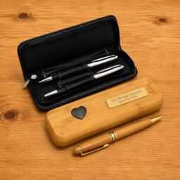 Valentines & Love Luxury Wooden Or Leatherette Pen Case With Matching Free Engraving Heart Dove Teddy Gift - thumbnail 1