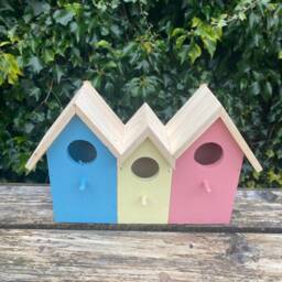 3 in 1 Wooden Bird House Feeder Hanging Box Feeding Display Nest Wildlife Gift Garden Decor Colourful - thumbnail 3