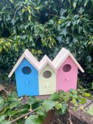 3 in 1 Wooden Bird House Feeder Hanging Box Feeding Display Nest Wildlife Gift Garden Decor Colourful