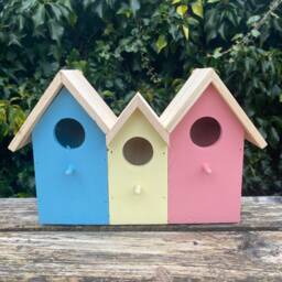 3 in 1 Wooden Bird House Feeder Hanging Box Feeding Display Nest Wildlife Gift Garden Decor Colourful - thumbnail 2