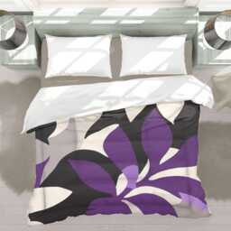 Floral Abstract Comforter, Modern Botanical Bedding Gift, Minimalist Contemporary Home D??cor, Twin Queen King, Purple Black #193 - thumbnail 3