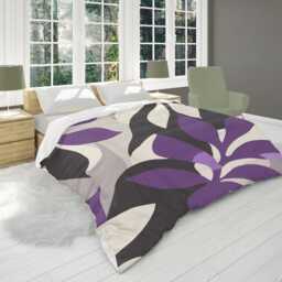 Floral Abstract Comforter, Modern Botanical Bedding Gift, Minimalist Contemporary Home D??cor, Twin Queen King, Purple Black #193 - thumbnail 2