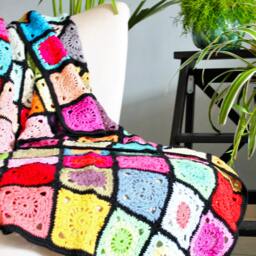 Granny Square Blanket, Nursery Colorful Crochet Blanket Cover, Throw - thumbnail 2