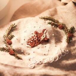 Rustic Linen Christmas Stocking With Hand-Embroidered Fawn, Personalized Farmhouse Decor, Little Women Inspired Holiday - thumbnail 2