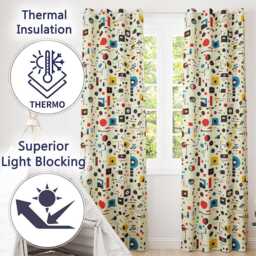 Abstract Bauhaus Geometric Shapes Primary Colors Minimal Pattern Readymade Eyelet Ring Top Thermal 100% Blackout Curtains - thumbnail 3