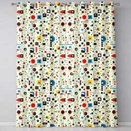 Abstract Bauhaus Geometric Shapes Primary Colors Minimal Pattern Readymade Eyelet Ring Top Thermal 100% Blackout Curtains - thumbnail 2