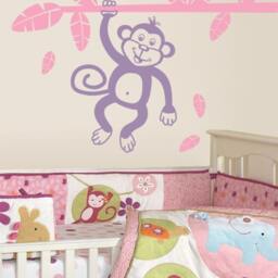 Monkey & Branch Wall Decal, Jungle Holding With Leaves Vinyl Decal For Kids, Nursery Kids Room Sticker - thumbnail 2