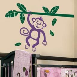 Monkey & Branch Wall Decal, Jungle Holding With Leaves Vinyl Decal For Kids, Nursery Kids Room Sticker - thumbnail 3