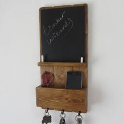 Reclaimed Wood Kitchen Organizer 3 Hook Key Holder Mail Caddy Letter Rack & Chalk Board/Large A3 Size Blackboard - thumbnail 3