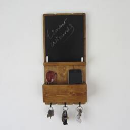 Reclaimed Wood Kitchen Organizer 3 Hook Key Holder Mail Caddy Letter Rack & Chalk Board/Large A3 Size Blackboard - thumbnail 2