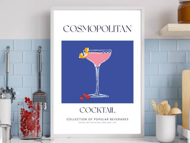 Cosmopolitan Cocktail Art Print Poster - Party Signature Drink Sign Wall Decor Minimalist Elegant Retro Gift A5 A4 A3 - image 1