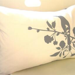 Grey Print On Off White Blooming Blossom Rectangle Pillow - thumbnail 2