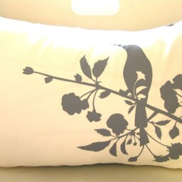 Grey Print On Off White Blooming Blossom Rectangle Pillow - thumbnail 3