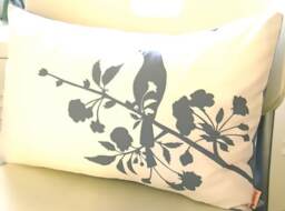Grey Print On Off White Blooming Blossom Rectangle Pillow - thumbnail 1