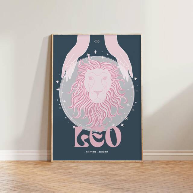 Leo Zodiac Print - Astrology Prints, Colourful Wall Art, Retro Print, Star Sign, Eclectic Decor - image 1