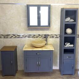 Grey Painted Bathroom Vanity Unit With Golden Onyx Top & Basin
