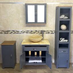 Grey Painted Bathroom Vanity Unit With Golden Onyx Top & Basin - thumbnail 2