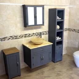Grey Painted Bathroom Vanity Unit With Golden Onyx Top & Basin - thumbnail 3