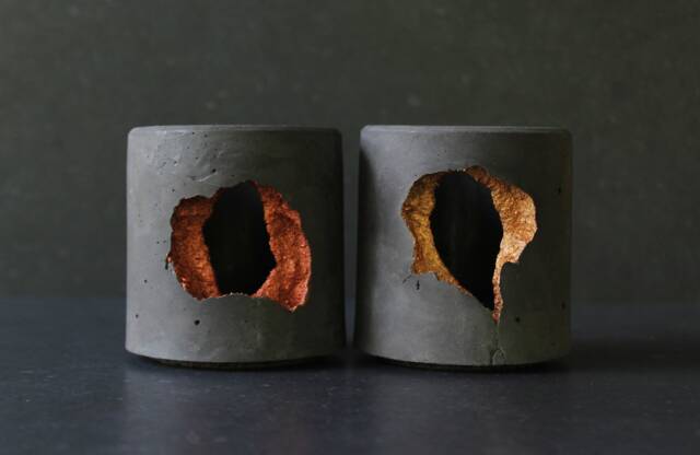 Magma Open Candle Lamp, Molten Copper Concrete Vessel, Industrial Decor - Volcano Collection - image 1