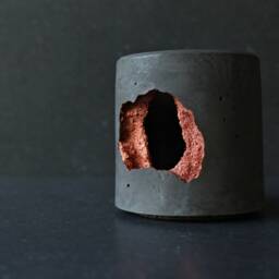 Magma Open Candle Lamp, Molten Copper Concrete Vessel, Industrial Decor - Volcano Collection - thumbnail 3