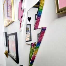 Rainbow Rhinestone Lightning Bolt Mirror Handmade Eclectic Wall Decor - thumbnail 1