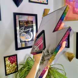 Rainbow Rhinestone Lightning Bolt Mirror Handmade Eclectic Wall Decor - thumbnail 4