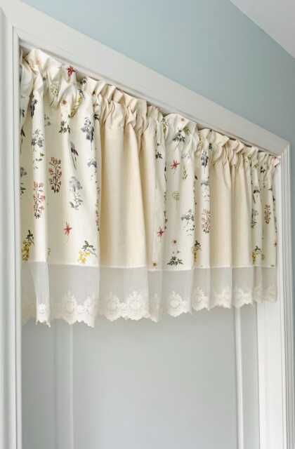 Handmade Floral & Ivory Cotton Window Valance With Sheer Embroidered Lace - image 1