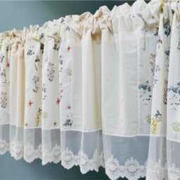 Handmade Floral & Ivory Cotton Window Valance With Sheer Embroidered Lace - thumbnail 2