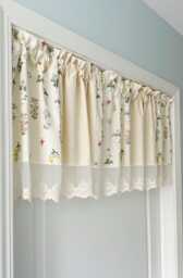 Handmade Floral & Ivory Cotton Window Valance With Sheer Embroidered Lace - thumbnail 1