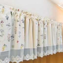 Handmade Floral & Ivory Cotton Window Valance With Sheer Embroidered Lace - thumbnail 3