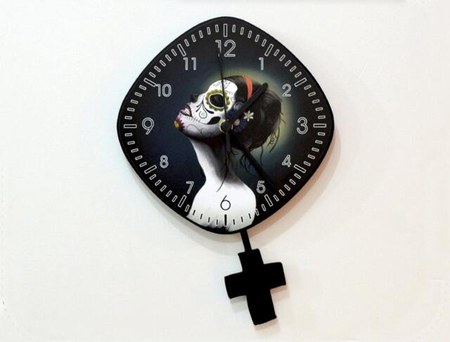Day Of The Dead Sugar Skull Catrina Calavera Makeup - Pendulum Wall Clock - image 1