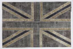 Union Jack Rug Hand-stitched Turkish Patchwork, Grey & Beige