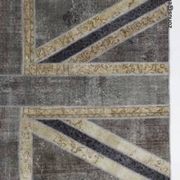 Union Jack Rug Hand-stitched Turkish Patchwork, Grey & Beige - thumbnail 3