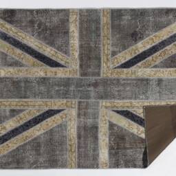 Union Jack Rug Hand-stitched Turkish Patchwork, Grey & Beige - thumbnail 2