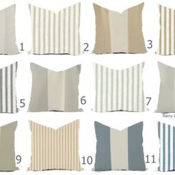 Custom Pillow Covers - Farmhouse Cottage Stripe Ticking Natural Linen Throw Pillows Decorative Accent 16x16 18x18 Blue Gray - thumbnail 2