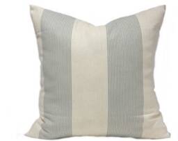 Custom Pillow Covers - Farmhouse Cottage Stripe Ticking Natural Linen Throw Pillows Decorative Accent 16x16 18x18 Blue Gray - thumbnail 1