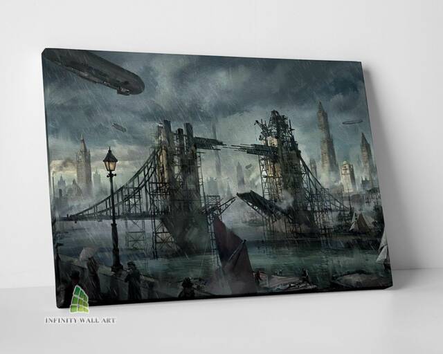 steampunk City London Futuristic Canvas Art Framed Wall Print Picture Painting -C468 - image 1