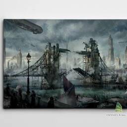 steampunk City London Futuristic Canvas Art Framed Wall Print Picture Painting -C468 - thumbnail 2