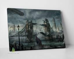 steampunk City London Futuristic Canvas Art Framed Wall Print Picture Painting -C468 - thumbnail 1