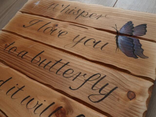 Whisper I Love You To A Butterfly Wooden Sign/Plaque, Butterfly Memorial Wall Decor Fly Heaven Rustic Wood Sign Beraevement Keepsake Gift - image 1