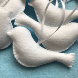 Handmade White Felt Birds, Christmas Tree Toppers, Decor Set Of 10 - thumbnail 3