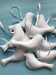 Handmade White Felt Birds, Christmas Tree Toppers, Decor Set Of 10 - thumbnail 1