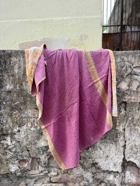 Soft Reversible Kantha Quilt - Handmade Vintage Cotton Blanket - image 1