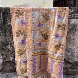 Soft Reversible Kantha Quilt - Handmade Vintage Cotton Blanket - thumbnail 4